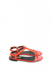 Poppy red leather flat sandals with studs and ankle strap Retail price €600 Size 37