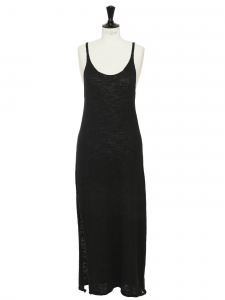 Black linen open back long dress with thin straps Retail price €250 Size S