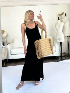 Black linen open back long dress with thin straps Retail price €250 Size S