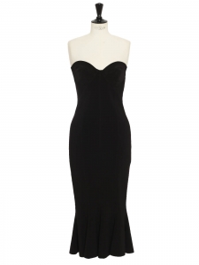 Black stretch jersey fishtail midi dress with corset Retail price €450 Size 38
