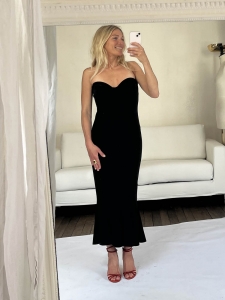 Black stretch jersey fishtail midi dress with corset Retail price €450 Size 38
