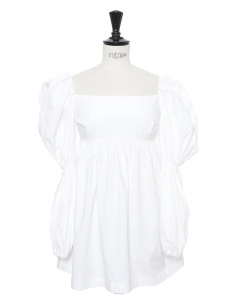 White cotton popeline mini dress with long puff sleeves Retail price €670 Size XS