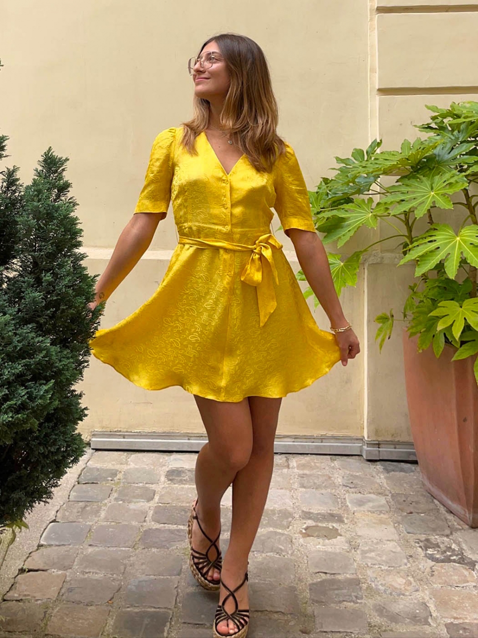 yellow silk dress short Satin Open Back in Lamira Yellow Satin Mini Dress Body yellow silk dress short Ayla