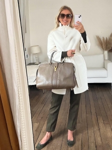 CHYC tote handbag in kaki grey perforated leather Retail price €1900