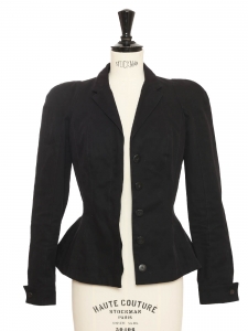 Black cotton cinched jacket with shoulder pads Retail price 2100€ Size XXS