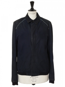 Navy blue leather and suede jacket Summer 2014 by Kris Van Assche Retail price €4700 Size 48