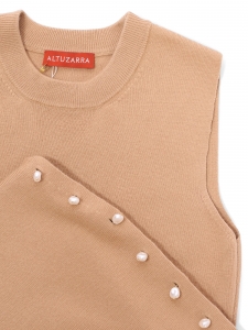 Camel merino wool maxi dress with cream beads Retail price €1200 Size XS to S