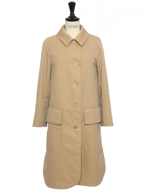 Camel beige straight trenchcoat 100% grey wool lining Retail price 2200€ Size XS