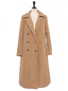 Camel beige quilted long coat Retail price €600 Size 36 to 38