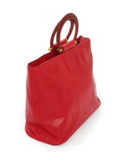 Vintage cherry red leather bag with round handles