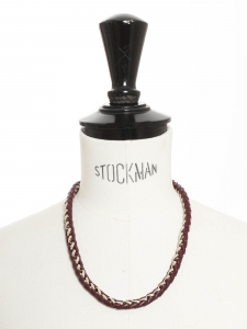 Plum leather plaited silver chain necklace Retail price €995