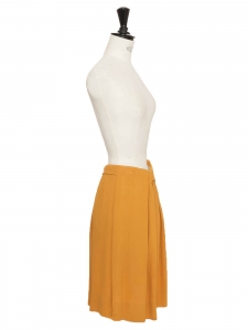 Mustard yellow crepe draped straight line skirt Retail price €1200 Size XS/S