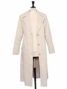 Belted long trench coat in beige canvas Retail price €2,600 Size 40