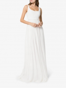 Robe de mariée JADE décolletée dos nu en mousseline de soie plissée blanc Prix boutique 4800€ Taille 38