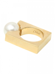 Bague DARCEY carré en laiton doré et perle blanc ivoire Prix boutique 390€ Taille 56