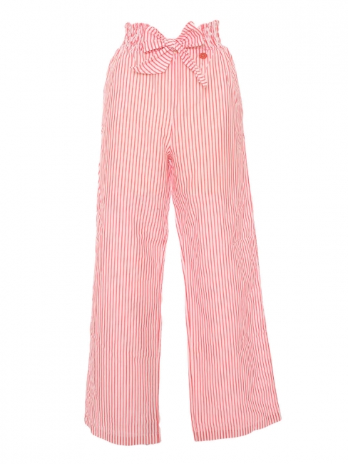 White and red striped cotton high waist belted trousers Retail price €950 Size XS