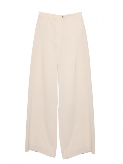Pantalon taille haute jambes évasées en crêpe beige gris perle Prix boutique 1200€ Taille 36/38