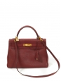 Sac à main KELLY 32 en cuir Clémence torillon bordeaux fermoir doré
