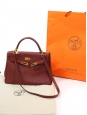 Sac à main KELLY 32 en cuir Clémence torillon bordeaux fermoir doré