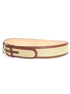 Beige raffia and brown leather large belt with silver buckle Retail price €450