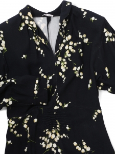 Black crepe dress with green and white lily of the valley print Retail price 2000€ Size XS/S