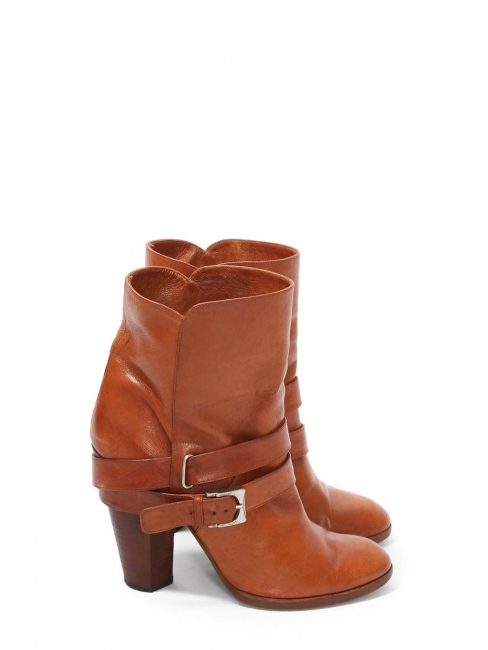 Bottines Biker en cuir fauve et talon bois Px boutique 600€ Taille 38,5