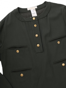 Dark green wool dress with gold buttons Retail price €1500 Size 38