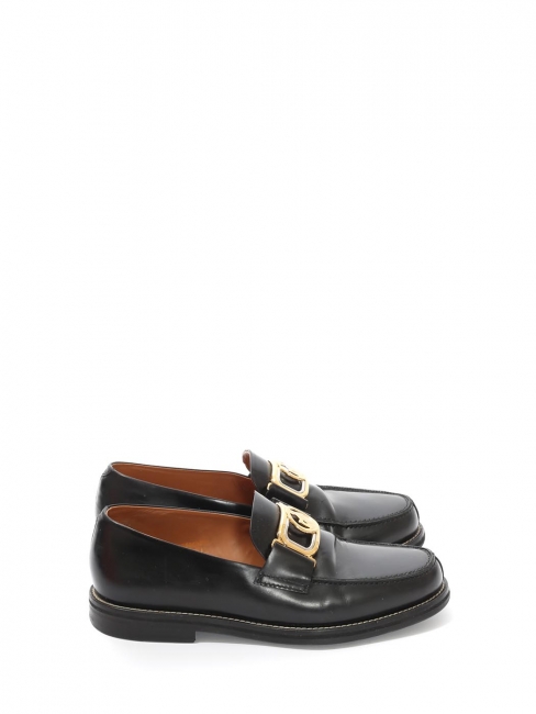 Black glacé leather loafers with gold trim Retail price €850 Size 38