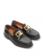 Black glacé leather loafers with gold trim Size 38 Retail price €850