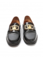 Mocassins bout rond en cuir glacé noir ornament doré Taille 38 Prix boutique 850€