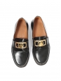 Mocassins bout rond en cuir glacé noir ornament doré Taille 38 Prix boutique 850€