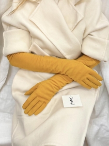 Yellow suede long gloves Size 7.5