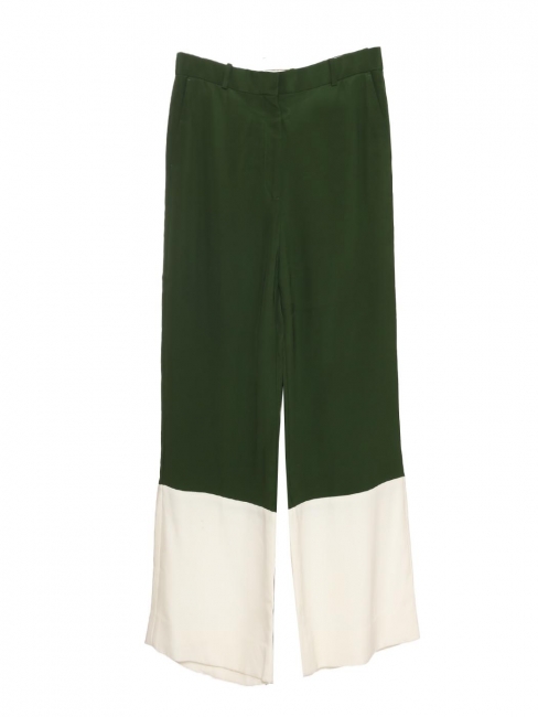 Straight trousers by Phoebe Philo in green and white crepe Retail price €1200 Size 38
