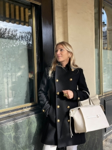 Thick black wool peacoat with engraved gold brass buttons Retail price €3400 Size XS