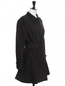 PRADA Black nylon belted trench flared cut Retail price 2700€ Size 36