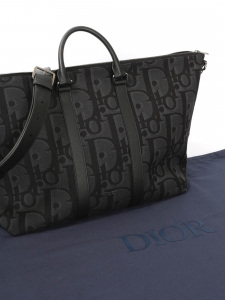 Weekender bag 40 Toile jacquard Dior Oblique navy blue and black with shoulder strap Retail price €2800