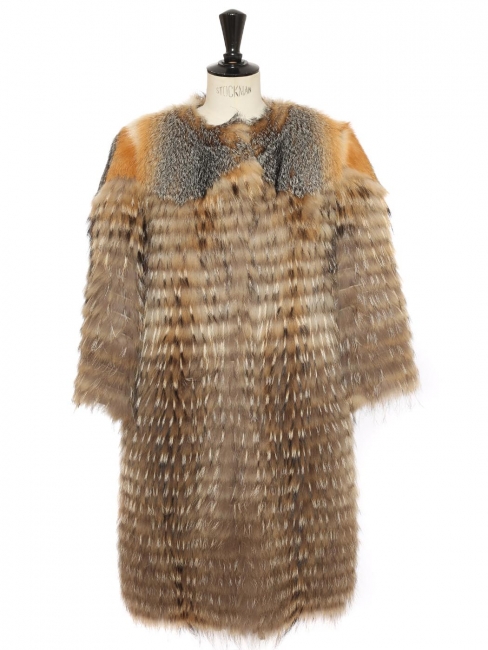 Brown, beige and russet fox fur coat Retail price 2800€ Size S