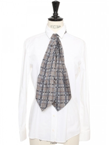 Blue brown cream printed silk scarf Retail price € 370
