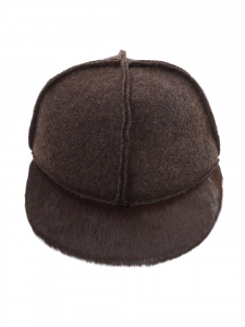 Casquette en laine marron chiné et fourrure Prix boutique 1350€ Taille 55