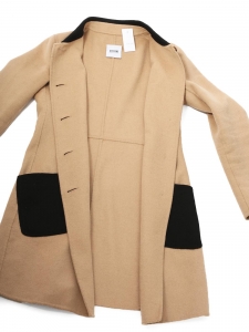 60% wool brown camel coat with black pockets Size 36