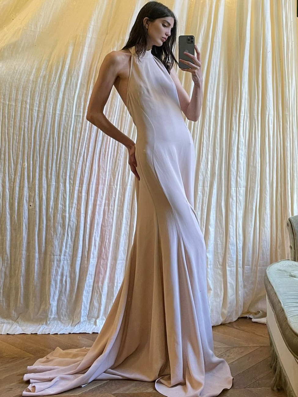 linen blend halter midi dress Katherine Linen-Blend Halter Midi Dress