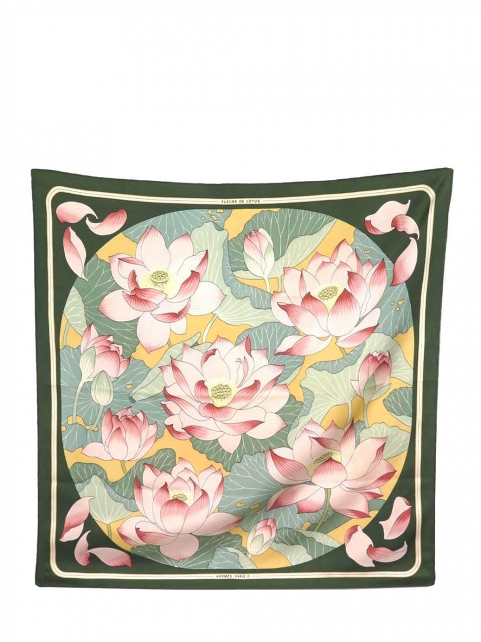 HERMES スクエアミニトレイ FLEURS DE LOTUS 蓮の花柄 Boutique HERMES FLEUR DE LOTUS printed white green pink and yellow