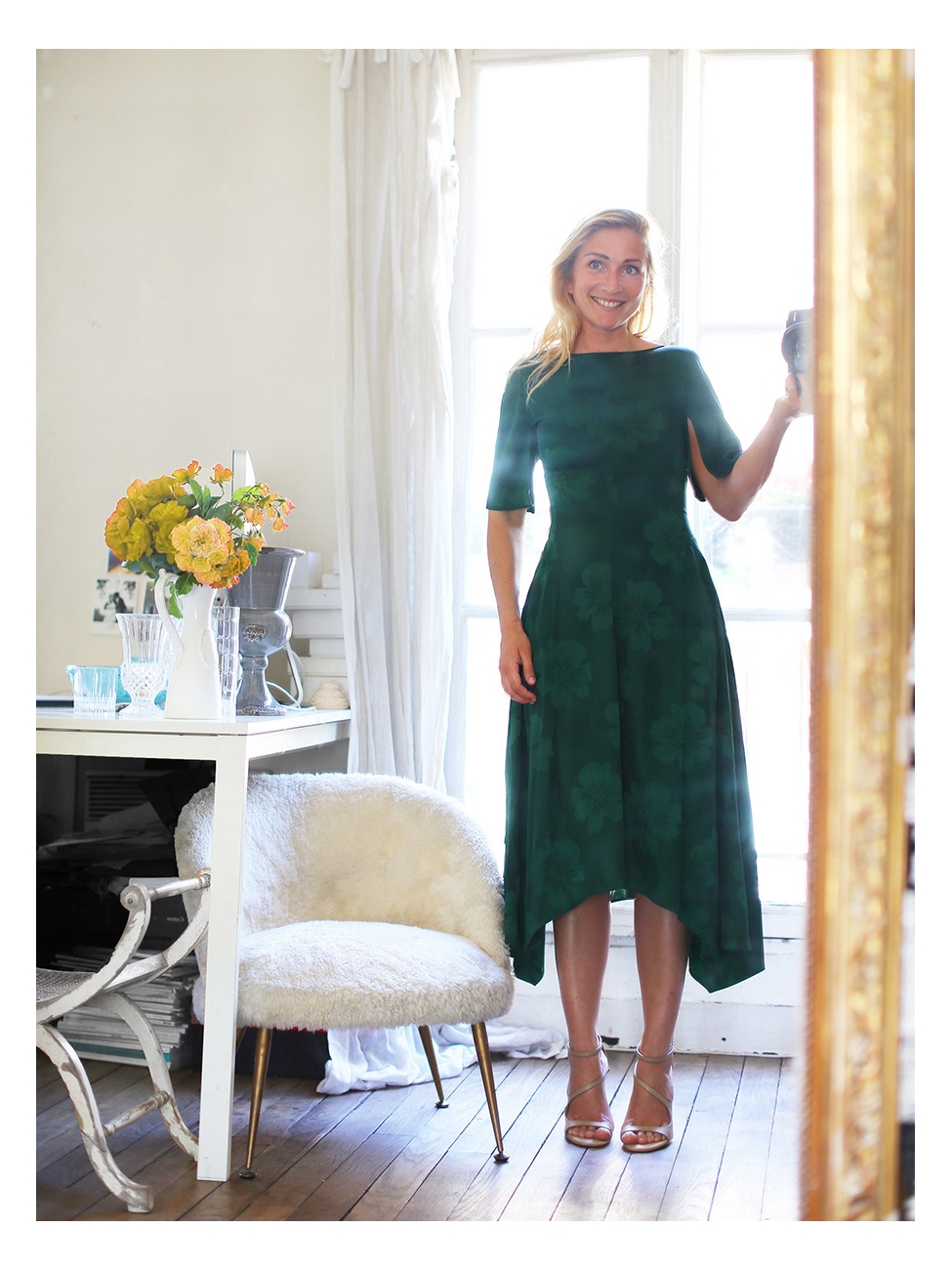 Boutique STELLA MCCARTNEY Imperial green Stoney Magnolia jacquard short  sleeves dress Retail price 1345 Size 36/38