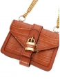 Sac Aby mini embossé croco marron fauve cadenas doré avec chaîne doré Retail 1490€