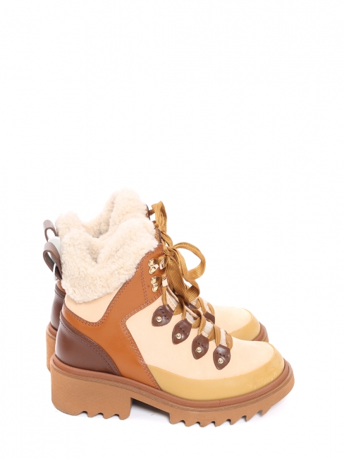 Bottines ELYA shearling beige et cuir marron Retail price 895€ Taille 36