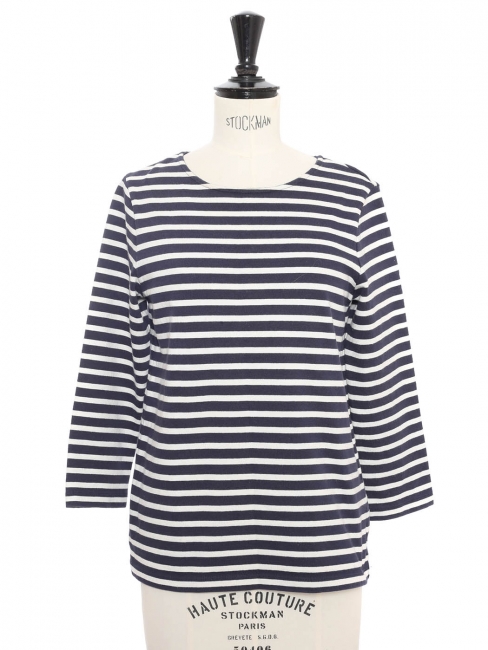 Top marinière manches longues en coton blanc et bleu marine Prix boutique 150€ Taille XS