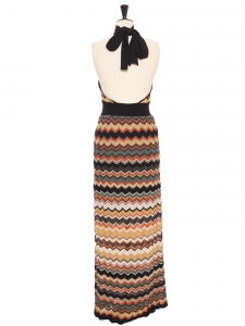 Herringbone knit halterneck dress orange white beige gold green Retail price €1400 Size 36/38