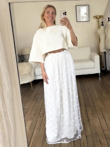 Top cropped manches courtes en crêpe blanc crème Prix boutique 1200€ Taille XS
