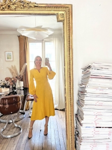 Robe manches longues en jacquard  jaune tournesol  Est. retail 1600€ Taille 34