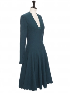 Midi-length GALAXY dress duck blue 50% wool Retail price €4000 Size 38